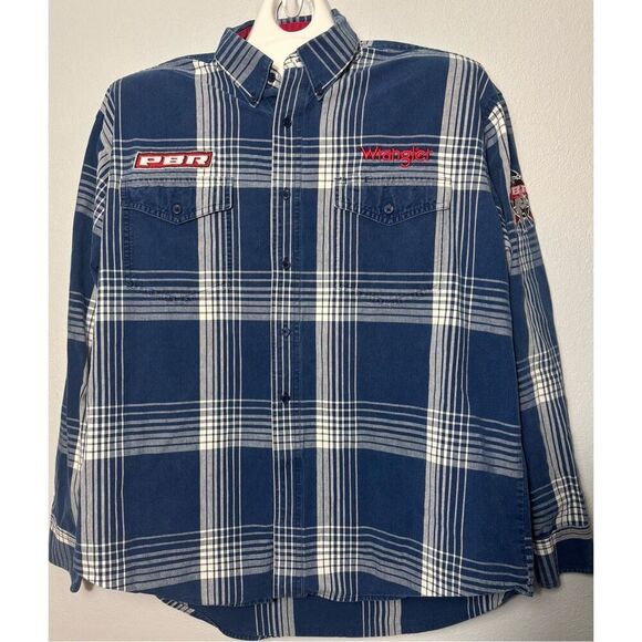 Wrangler PBR Mens Professional Bull Rider Shirt XL Blue Flap Pocket Ford Patch - Picture 3 of 11